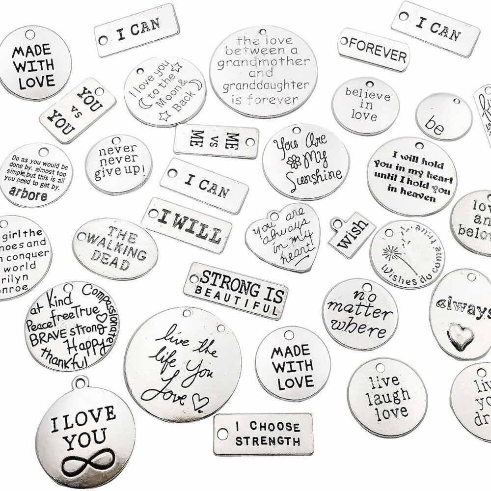 30pcs Inspiration Words Charms Craft Supplies Mixed Pendants Beads Charms Pendan